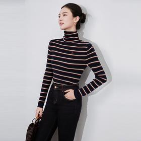 【高货wl】全新升级【铂金会员174/天猫239/差价65】(20452) 洛诗琳秋冬新款简约休闲高领撞色条纹打底针织衫流行上衣