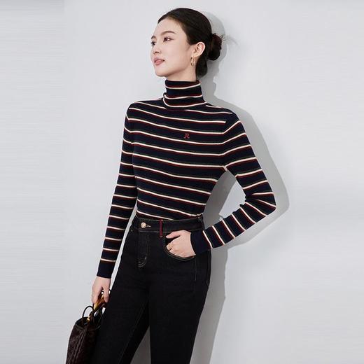 【高货wl】全新升级【铂金会员174/天猫239/差价65】(20452) 洛诗琳秋冬新款简约休闲高领撞色条纹打底针织衫流行上衣 商品图0
