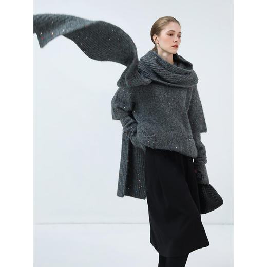 COCOBELLA羊驼混纺亮片保暖毛衣围巾袖套多穿法两件件套MZ3089 商品图1