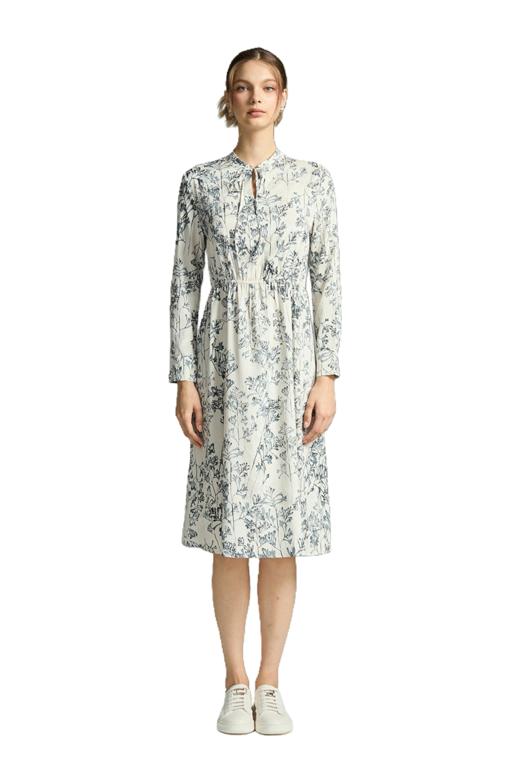 VIVIAN LIU TD2444106初秋女装新款圆领水墨叶影系带长袖连衣裙 商品图5