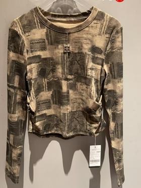 B腰部褶皱复古印花长袖T恤40802 秋季 278093025525