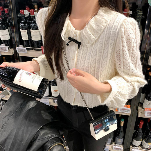 <曾小咸推荐>韩系甜美花边领米白色蕾丝衬衫 商品图0