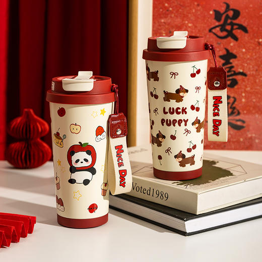 摩登主妇保温杯女生2024新款咖啡杯便携吸管杯水杯圣诞节礼物杯子 商品图4