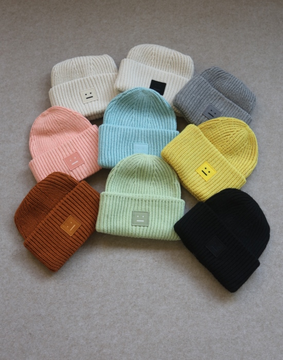 请不要选择障碍 哈！男女 Acne 方块笑脸 羊毛混纺 粗棒针 冷帽 9色入