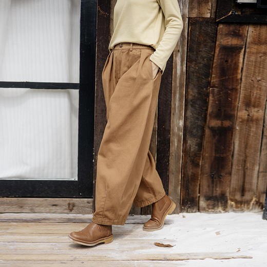 绽放815朵/暖茶气球裤100%天然棉斜纹棉感磨毛宽松保暖休闲长裤 商品图0