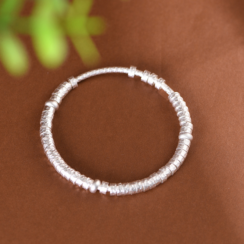 【素影】999银足银锤纹盘缠圈实心素银手镯【SCH-SZ0003-1.5-104】