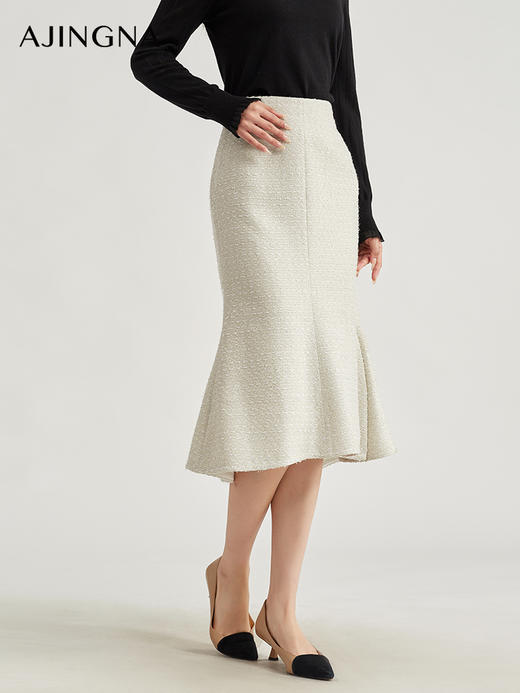 【积分兑换】阿菁娜2024冬季新品不对称鱼尾小香风半裙A28C113029 商品图1