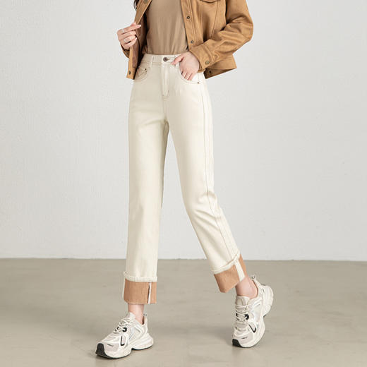 【顺丰包邮】13029 洛诗琳秋季新款米白色卷边设计感显瘦烟管裤1022B 商品图3