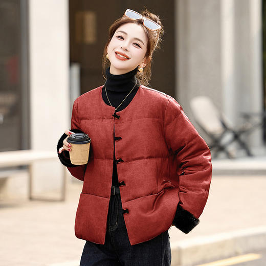 新中式国风羽绒服，复古拼接黄色保暖白鸭绒短款外套YRX9185-1 商品图1