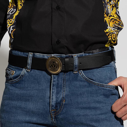 【超惠秒】Versace 范思哲 男士简约金属圆形字母logo板扣真皮腰带 10823 商品图6