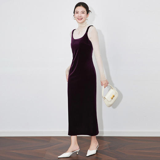 【高货wl】全新升级【铂金会员238/天猫299/差价61】(33434) 洛诗琳高级感名媛气质吊带秋冬款打底裙立绒收腰连衣裙 商品图1