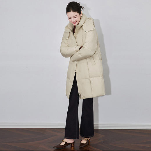 【高货wl】全新升级【铂金会员661/天猫899/差价238】(85837) 洛诗琳秋冬立领连帽可拆卸设计感哑光半圆形纽扣羽绒服 商品图1