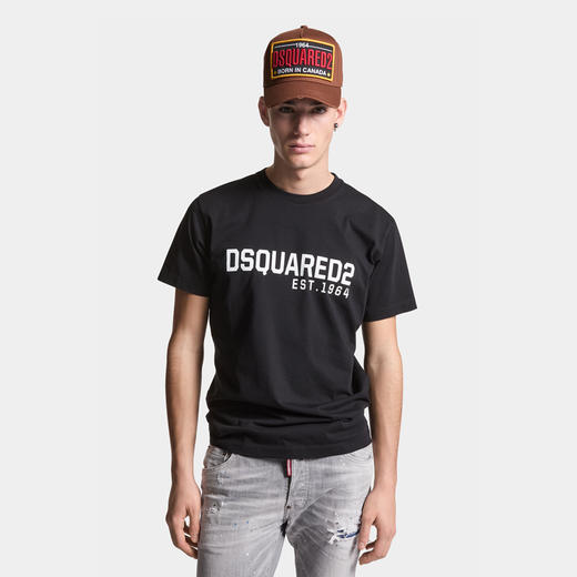 DSQUARED2 男士字母徽标印花棉质圆领短袖T恤 黑色 S71GD1457 D20014 900 商品图2