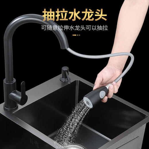 格卫森洗菜盆厨房水槽双槽304不锈钢洗碗槽洗菜池台下盆水池盆水池盆 冷热抽拉龙头套餐 纳米双槽-85*45cm 商品图6