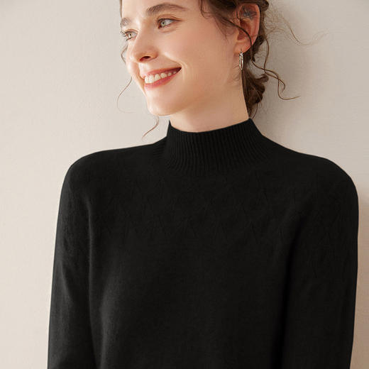 【自】全新升级【铂金会员441/天猫599/差价158】(12344) 洛诗琳秋冬新款鄂尔多斯半高领薄款纯色镂空针织羊绒衫 商品图4