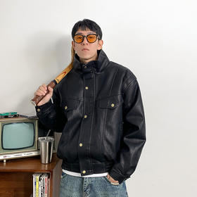 徐太浪日系复古洗水机车pu皮衣男秋冬痞帅潮牌男装多口袋夹克外套