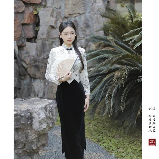 【寒冬青】丝绒复古显瘦晕染旗袍质感日常改良新中式 商品图0