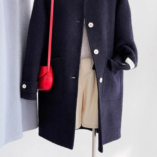 【月湾星湖】24新款藏蓝色时尚百搭显瘦连帽气质韩系毛呢大衣外套 商品图3