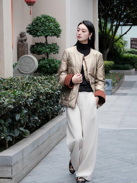 盛唐婧| 新式加厚鱼骨纹羊毛直筒裤-杏色[特价品]