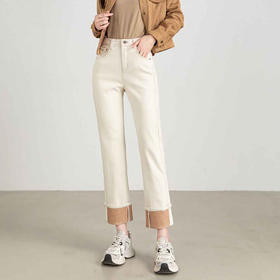 【顺丰包邮】13029 洛诗琳秋季新款米白色卷边设计感显瘦烟管裤1022B