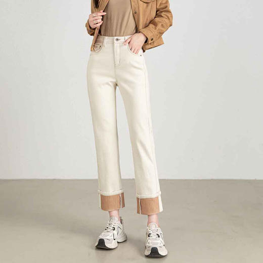 【顺丰包邮】13029 洛诗琳秋季新款米白色卷边设计感显瘦烟管裤1022B 商品图0