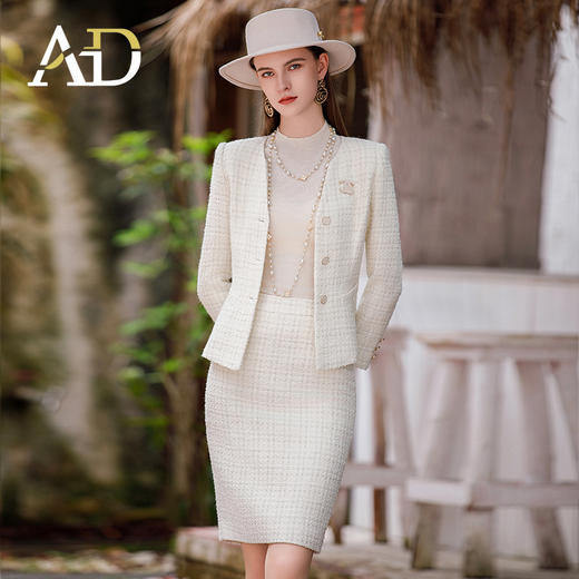 AD时尚贵气小香风套装裙女秋冬新款重工编织羊毛外套粗花呢两件套 商品图2