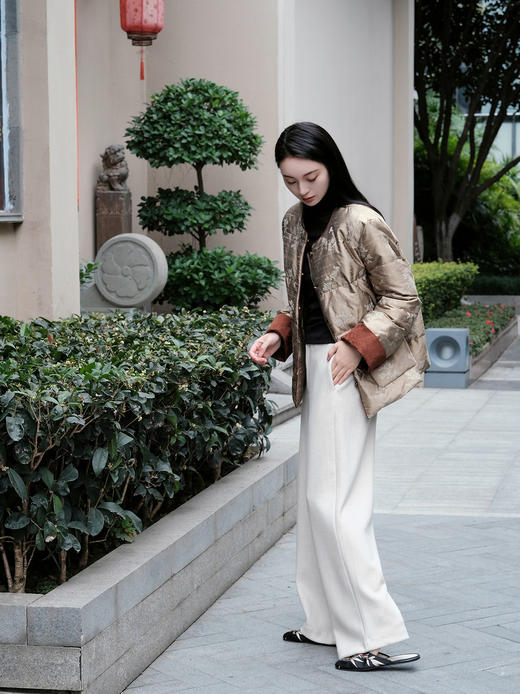 盛唐婧| 新式加厚鱼骨纹羊毛直筒裤-杏色[特价品] 商品图7