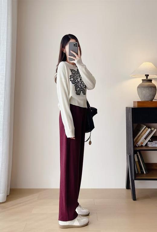 新款含650g醋酸羊毛厚款松紧腰年糕显瘦直流裤 商品图13