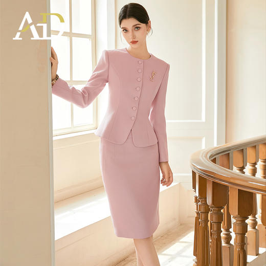 AD粉色西装外套女气质名媛高级感职业正装气质西服套装裙子两件套 商品图1