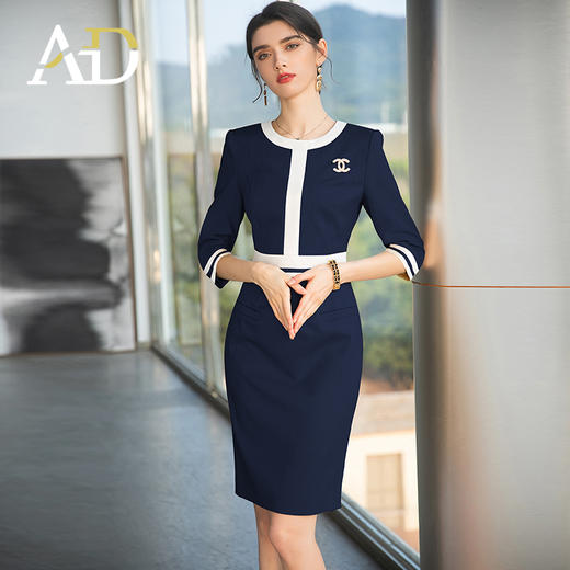 AD轻熟风职业连衣裙女法式撞色西装裙子高端播音艺考主持人正装裙 商品图1
