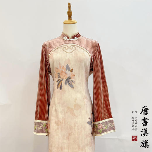 【云尽秋】灯芯绒长袖旗袍时尚高端复古民国风加绒改良新中式旗袍 商品图6