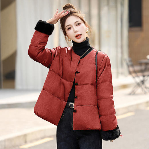 新中式国风羽绒服，复古拼接黄色保暖白鸭绒短款外套YRX9185-1 商品图3