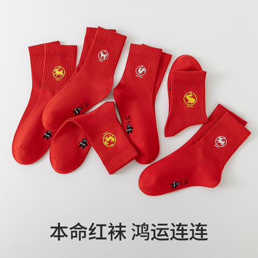 副歌7A抗菌高棉孔庙联名生肖袜男/女袜大红袜中筒袜3双2645/1592（2月5号后发货） 商品图1