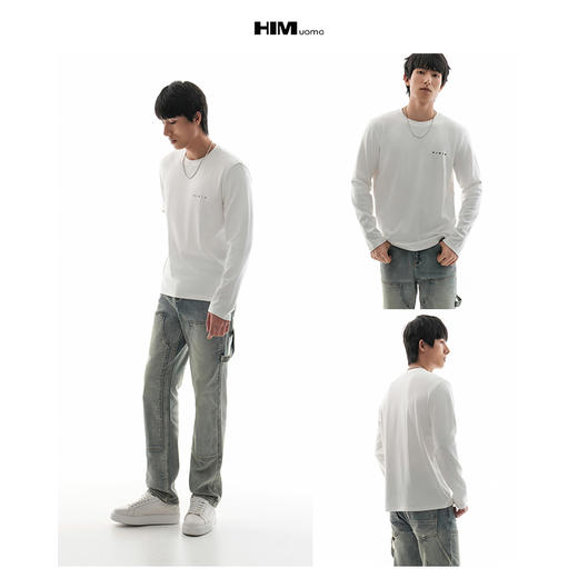 HIM漢崇  简约撞色立体绒面烧花亲肤舒适微弹休闲长袖T恤 2025秋季 商品图3