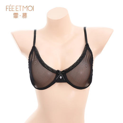 【情趣内衣】霏慕 透纱显胸钢圈半托文胸6148 商品图8