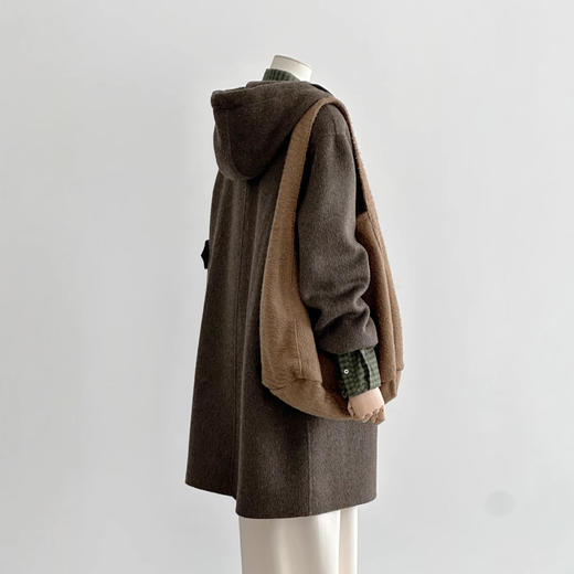 【连帽植物系】24秋冬新款棕绿色高级感复古文艺韩系大衣外套 商品图2