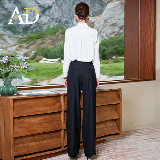 AD白色上衣轻熟法式小众长袖女衬衫时尚洋气阔腿裤显瘦两件套装裤 商品图4
