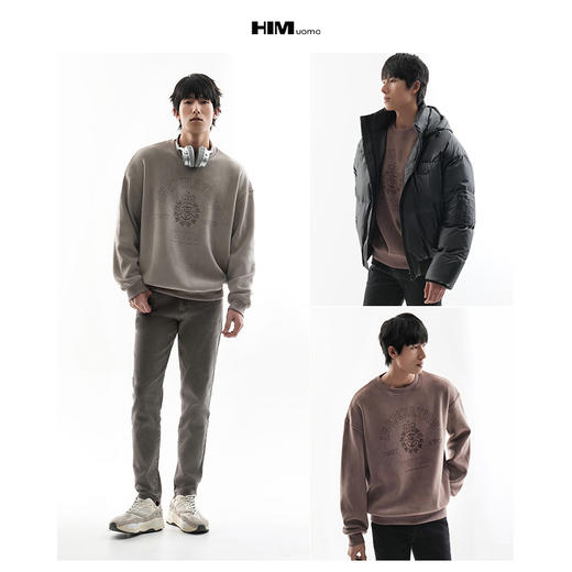 HIM漢崇  云感软糯摇粒绒圆领卫衣男激光字母烧花休闲宽松2025冬季 商品图3