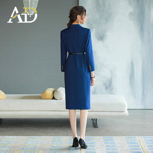 AD气质宝蓝色连衣裙女秋季新款双排扣西装裙中长款裙子干练职业装 商品图4
