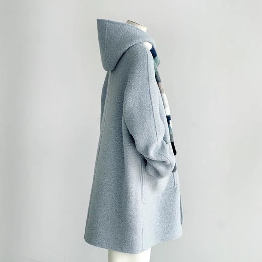 【抓住云朵】24新款可盐可甜蓝色连帽时尚百搭洋气学院风大衣 商品图2