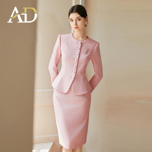 AD粉色西装外套女气质名媛高级感职业正装气质西服套装裙子两件套 商品图2