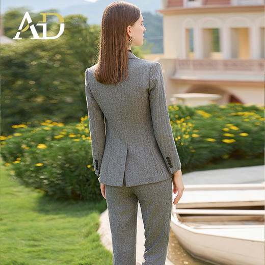 AD秋冬羊毛灰色西装套裤时尚OL人字纹高级感职业装气质正装女套装 商品图4