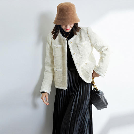 【自】全新升级【铂金会员441/天猫599/差价158】(13950) 洛诗琳秋冬羽绒内胆羊毛小香风外套女小个子短款加厚羽绒服 商品图1