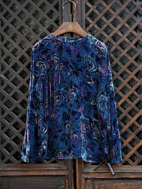 FAB抽象玫瑰丝绒偏襟上衣