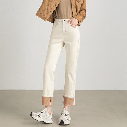 【顺丰包邮】13029 洛诗琳秋季新款米白色卷边设计感显瘦烟管裤1022B 商品图1