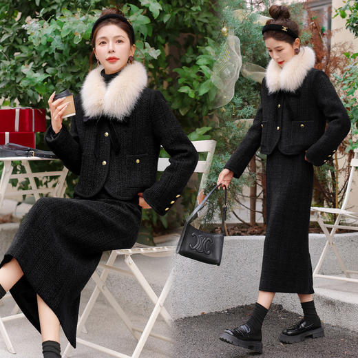 小香风高级感名媛红色，羽绒毛呢冬裙两件套YLJY9025 商品图1