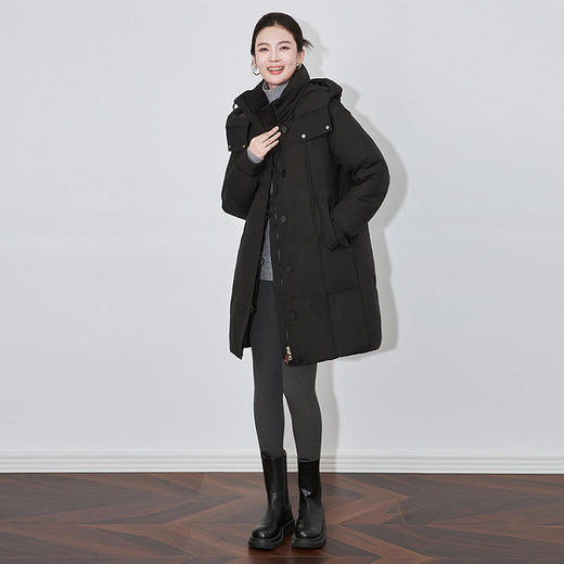 【高货wl】全新升级【铂金会员661/天猫899/差价238】(85837) 洛诗琳秋冬立领连帽可拆卸设计感哑光半圆形纽扣羽绒服 商品图3