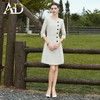 AD职场通勤米色圆领连衣裙女气质中长款大摆a字裙单排纽扣西装裙 商品缩略图3