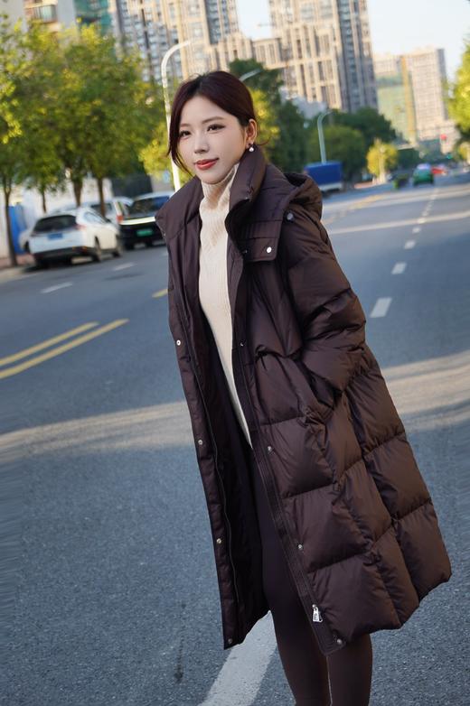 【黑色L1】臣禾 【迎冬羽绒】 连帽中长款加厚羽绒服JZ244070915 商品图1