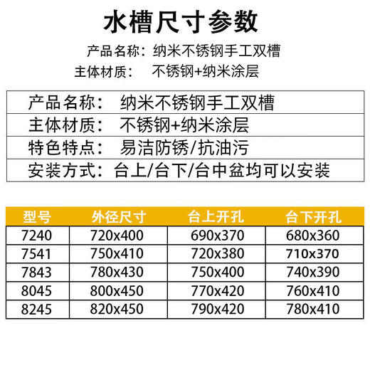 格卫森洗菜盆厨房水槽双槽304不锈钢洗碗槽洗菜池台下盆水池盆水池盆 冷热抽拉龙头套餐 纳米双槽-85*45cm 商品图7